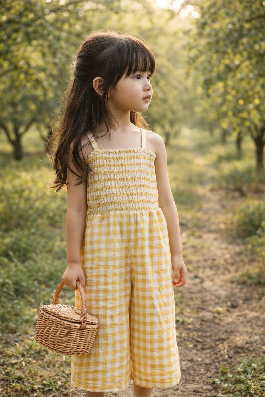 Sunlight Filtering Through Orchard Trees Golden Gingham Pants Romper 5T